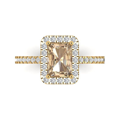 1.86 cttw Yellow Moissanite Hidden Halo Engagement Ring - Solid Gold (Emerald Cut,7.5x5.5mm)