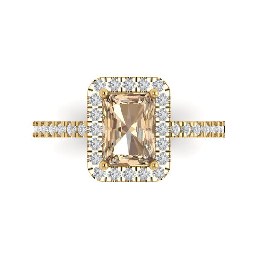 1.86 cttw Yellow Moissanite Hidden Halo Engagement Ring - Solid Yellow Gold (VVS1, Emerald Cut,7.5x5.5mm)