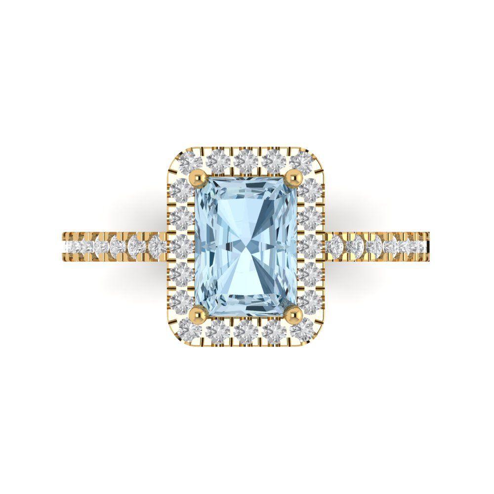 1.86 cttw Natural Aquamarine Hidden Halo Engagement Ring - Solid Gold (Emerald Cut,7.5x5.5mm)