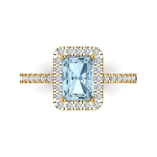 1.86 cttw Natural Aquamarine Hidden Halo Engagement Ring - Solid Yellow Gold (VVS1, Emerald Cut,7.5x5.5mm)