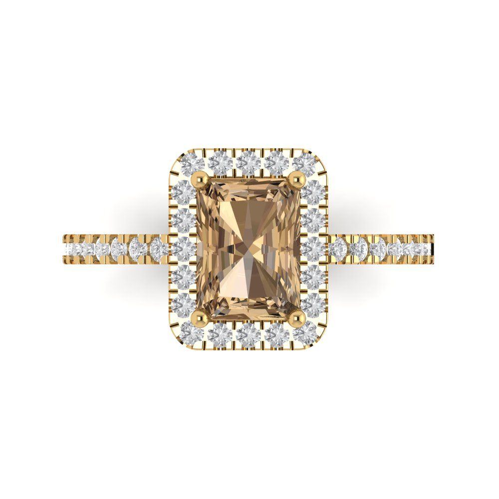 1.86 cttw Zirconia Simulated Champagne Diamond Hidden Halo Engagement Ring - Solid Gold (VVS1, Emerald Cut,7.5x5.5mm)