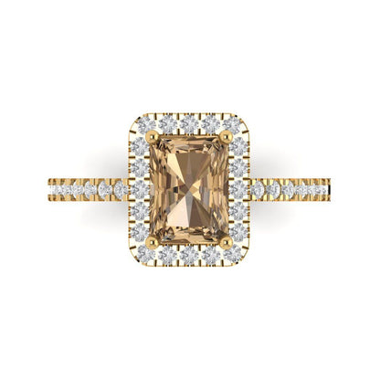 1.86 cttw Zirconia Simulated Champagne Diamond Hidden Halo Engagement Ring - Solid Gold (VVS1, Emerald Cut,7.5x5.5mm)