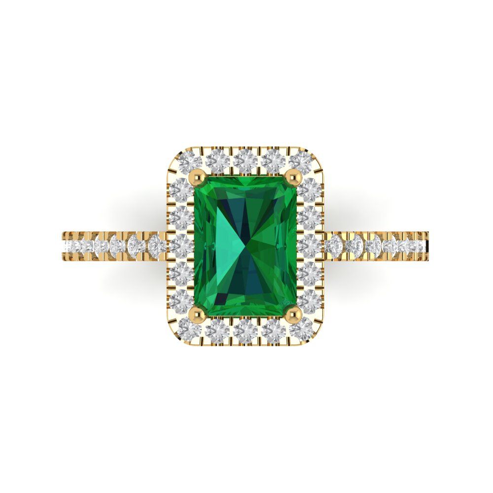 1.86 cttw Simulated Emerald Hidden Halo Engagement Ring - Solid Gold (Emerald Cut,7.5x5.5mm)