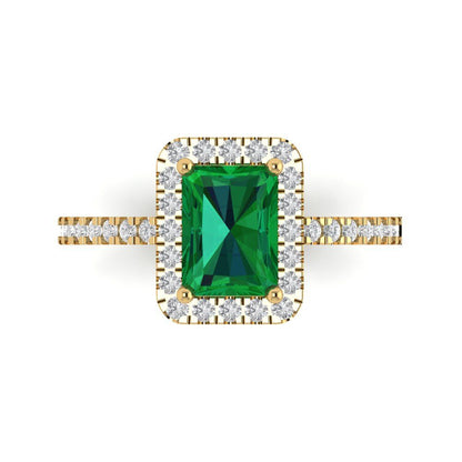 1.86 cttw Simulated Emerald Hidden Halo Engagement Ring - Solid Gold (Emerald Cut,7.5x5.5mm)