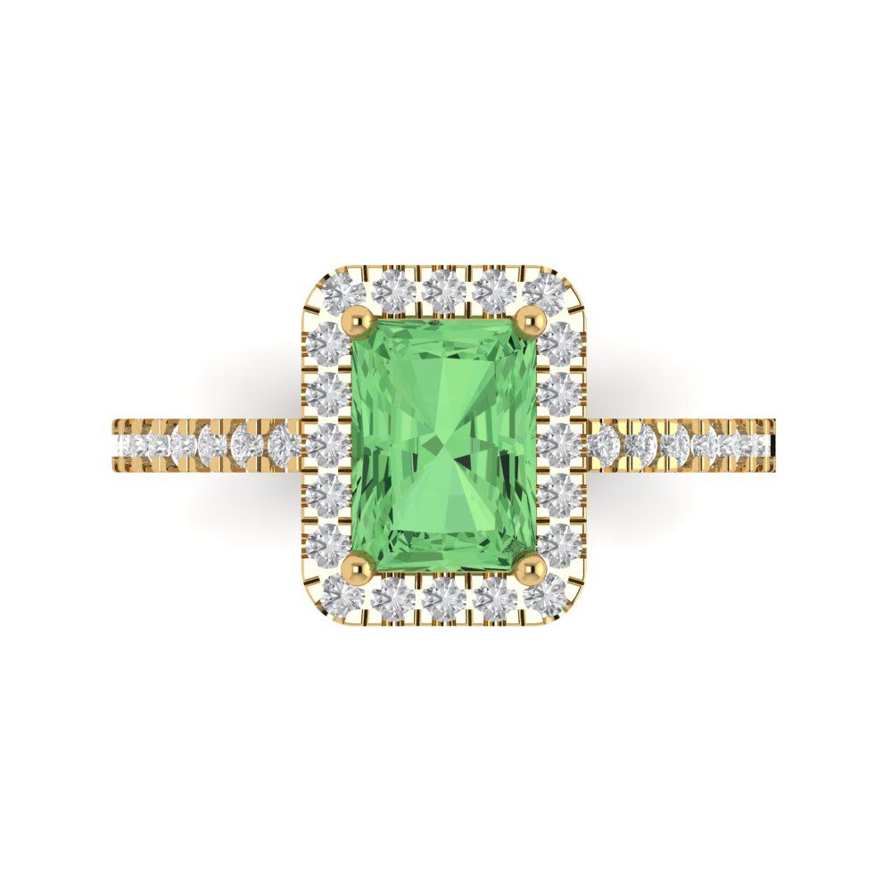 1.86 cttw Zirconia Simulated Green Diamond Hidden Halo Engagement Ring - Solid Gold (VVS1, Emerald Cut,7.5x5.5mm)