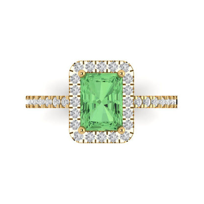 1.86 cttw Zirconia Simulated Green Diamond Hidden Halo Engagement Ring - Solid Gold (VVS1, Emerald Cut,7.5x5.5mm)