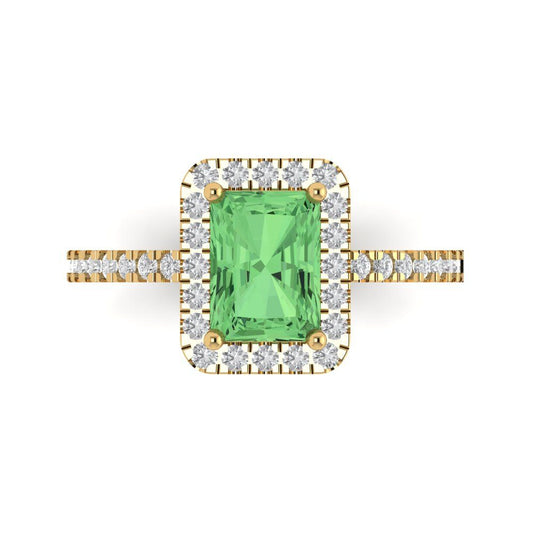 1.86 cttw Zirconia Simulated Green Diamond Hidden Halo Engagement Ring - Solid Yellow Gold (VVS1, Emerald Cut,7.5x5.5mm)