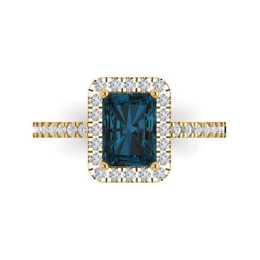 1.86 cttw Natural London Blue Topaz Hidden Halo Engagement Ring - Solid Yellow Gold (VVS1, Emerald Cut,7.5x5.5mm)