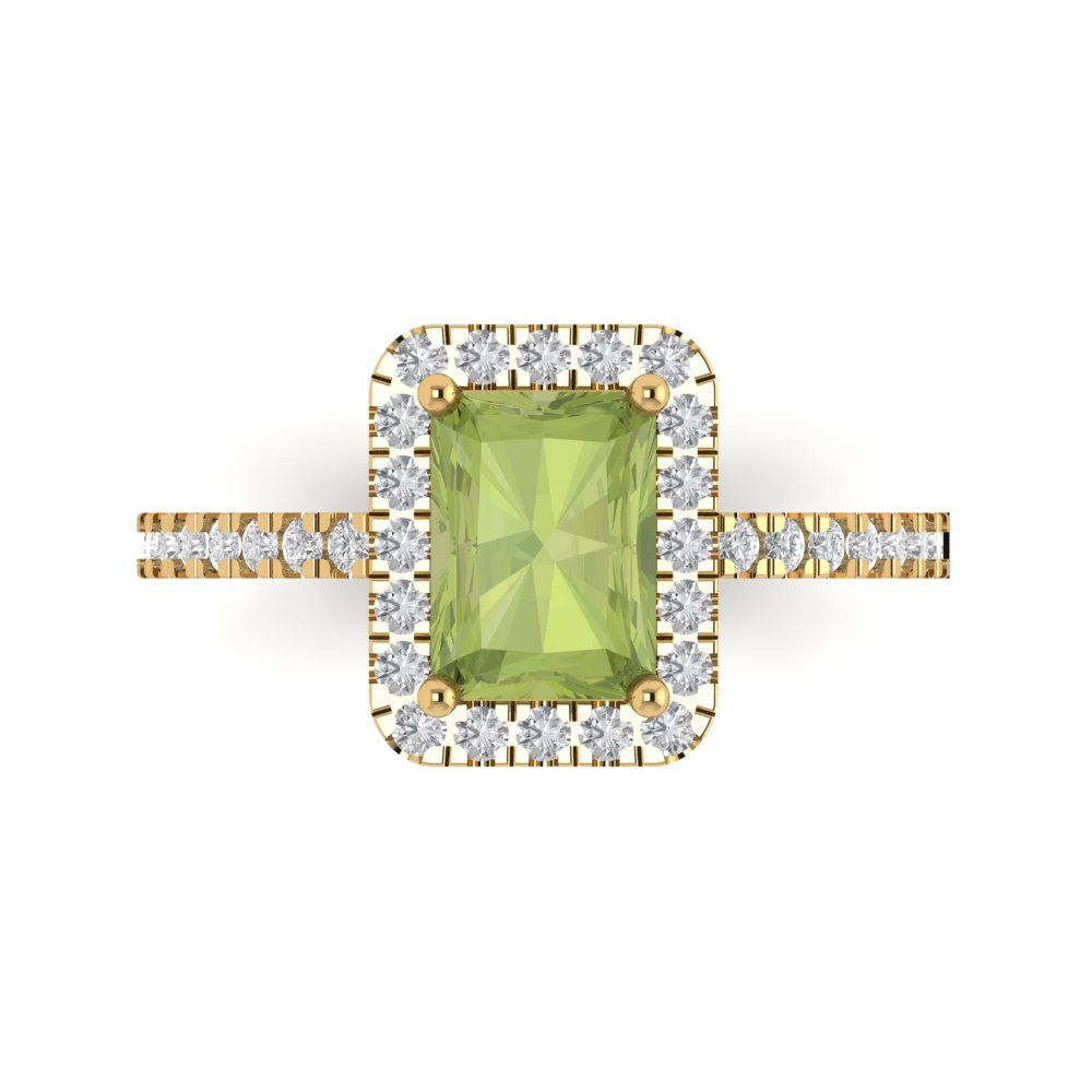 1.86 cttw Natural Peridot Hidden Halo Engagement Ring - Solid Gold (Emerald Cut,7.5x5.5mm)