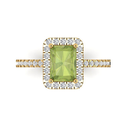 1.86 cttw Natural Peridot Hidden Halo Engagement Ring - Solid Gold (Emerald Cut,7.5x5.5mm)