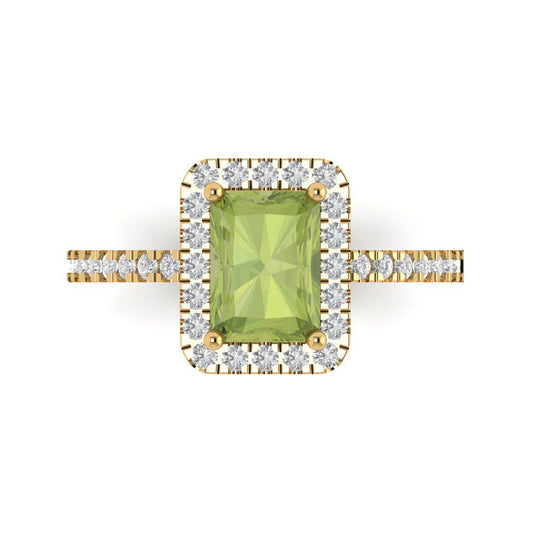 1.86 cttw Natural Peridot Hidden Halo Engagement Ring - Solid Yellow Gold (VVS1, Emerald Cut,7.5x5.5mm)