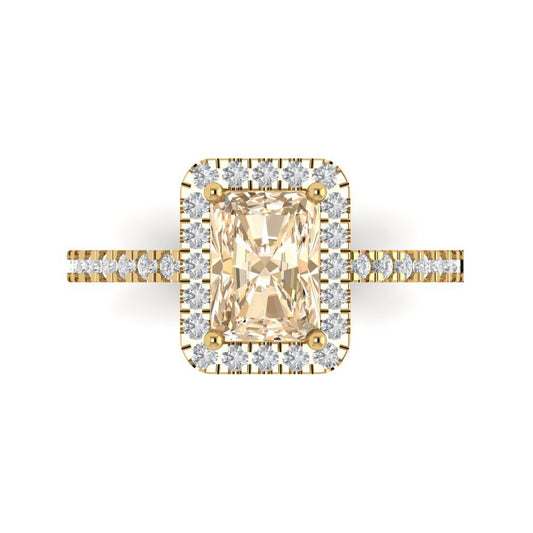 1.86 cttw Natural Morganite Hidden Halo Engagement Ring - Solid Yellow Gold (VVS1, Emerald Cut,7.5x5.5mm)