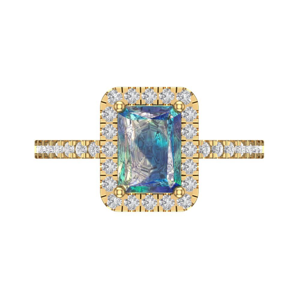 1.86 cttw Blue Moissanite Hidden Halo Engagement Ring - Solid Gold (Emerald Cut,7.5x5.5mm)