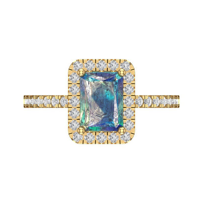 1.86 cttw Blue Moissanite Hidden Halo Engagement Ring - Solid Gold (Emerald Cut,7.5x5.5mm)