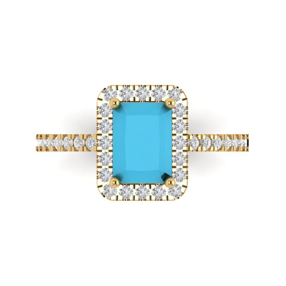 1.86 cttw Simulated Turquoise Hidden Halo Engagement Ring - Solid Gold (Emerald Cut,7.5x5.5mm)