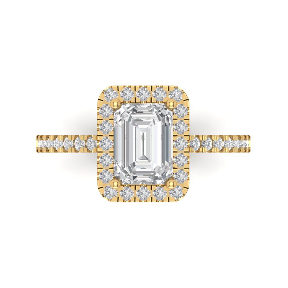 1.86 cttw Certified Moissanite Hidden Halo Engagement Ring - Solid Gold (VVS1, D-F,Emerald Cut,7.5x5.5mm)