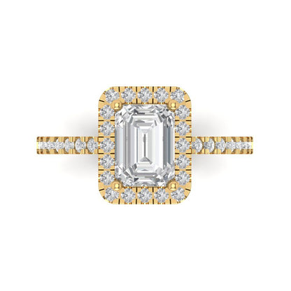1.86 cttw Certified Moissanite Hidden Halo Engagement Ring - Solid Gold (VVS1, D-F,Emerald Cut,7.5x5.5mm)
