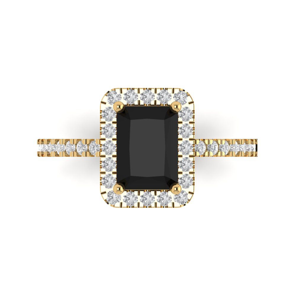 1.86 cttw Natural Onyx Hidden Halo Engagement Ring - Solid Gold (Emerald Cut,7.5x5.5mm)