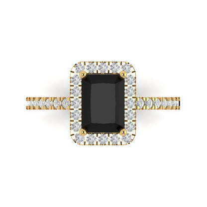 1.86 cttw Natural Onyx Hidden Halo Engagement Ring - Solid Gold (Emerald Cut,7.5x5.5mm)