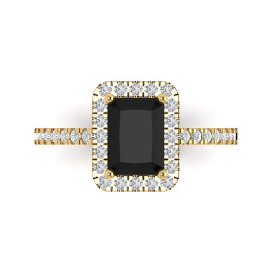 1.86 cttw Natural Onyx Hidden Halo Engagement Ring - Solid Yellow Gold (VVS1, Emerald Cut,7.5x5.5mm)