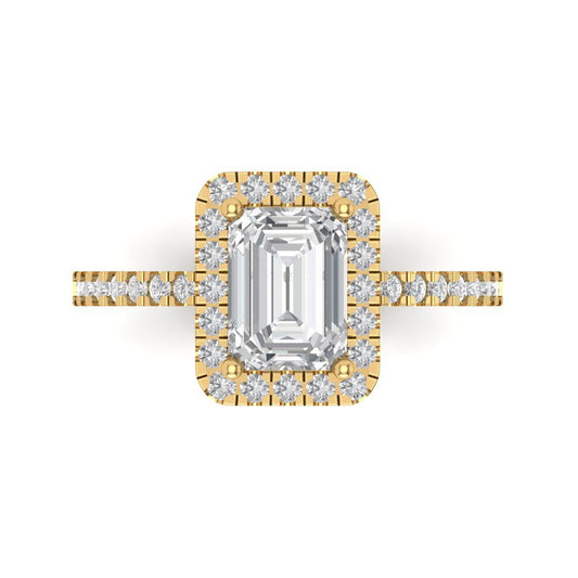 1.86 cttw Zirconia Simulated Diamond Hidden Halo Engagement Ring - Solid Yellow Gold (VVS1, Emerald Cut,7.5x5.5mm)
