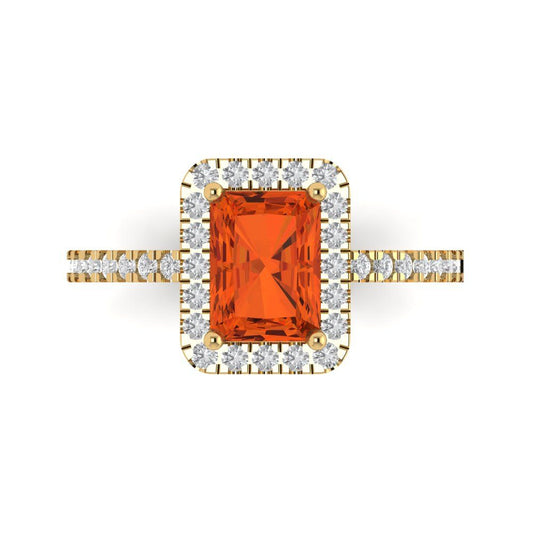 1.86 cttw Zirconia Simulated Red Diamond Hidden Halo Engagement Ring - Solid Yellow Gold (VVS1, Emerald Cut,7.5x5.5mm)