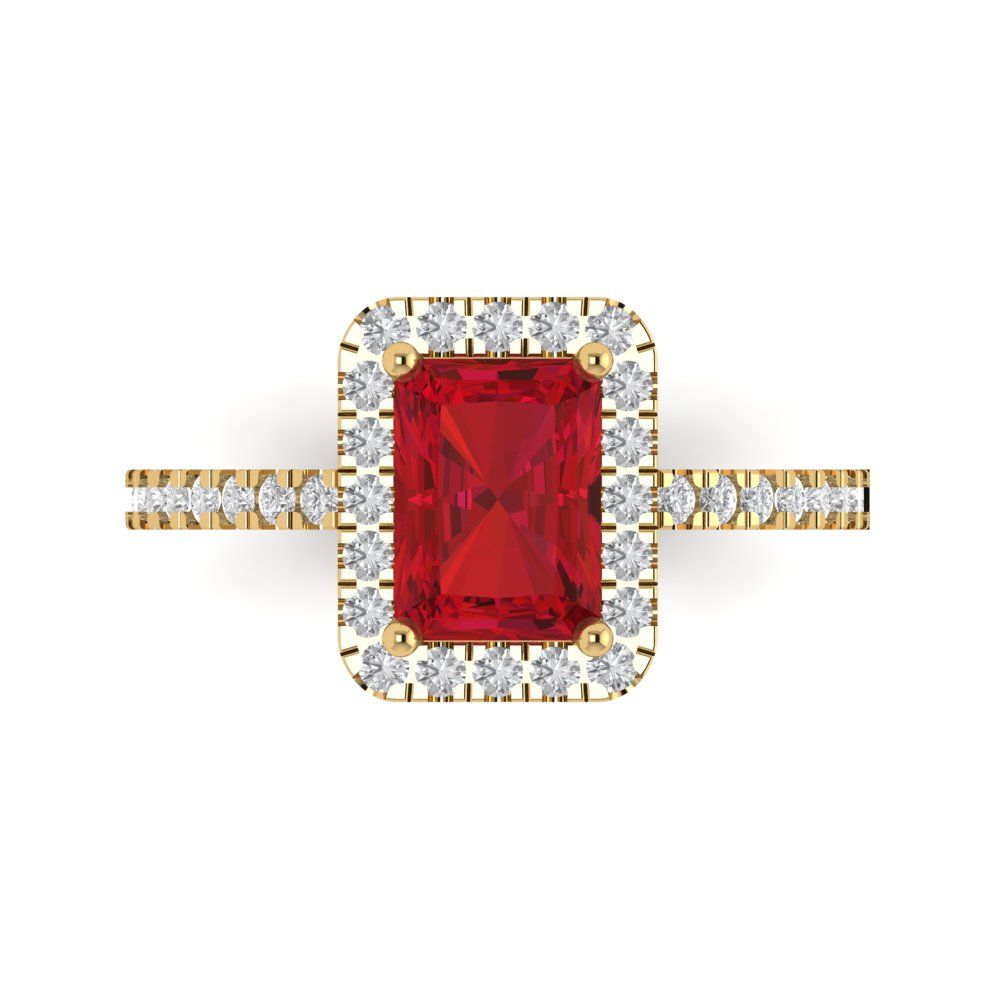 1.86 cttw Simulated Pink Tourmaline Hidden Halo Engagement Ring - Solid Gold (Emerald Cut,7.5x5.5mm)