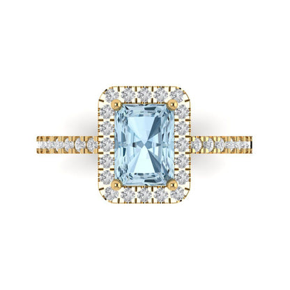1.86 cttw Natural Sky Blue Topaz Hidden Halo Engagement Ring - Solid Gold (Emerald Cut,7.5x5.5mm)