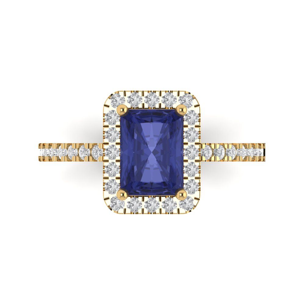 1.86 cttw Simulated Tanzanite Hidden Halo Engagement Ring - Solid Gold (Emerald Cut,7.5x5.5mm)