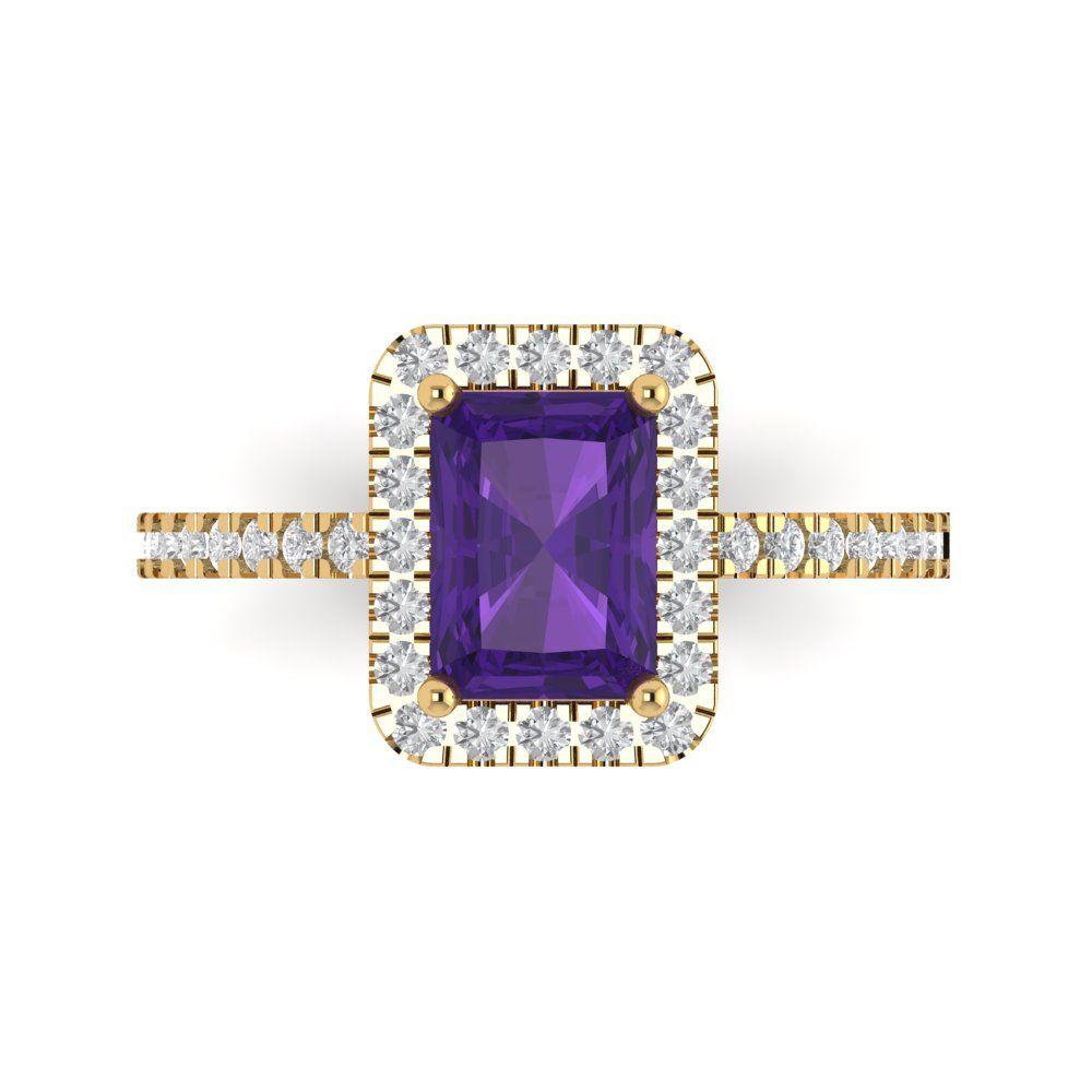 1.86 cttw Natural Amethyst Hidden Halo Engagement Ring - Solid Gold (Emerald Cut,7.5x5.5mm)