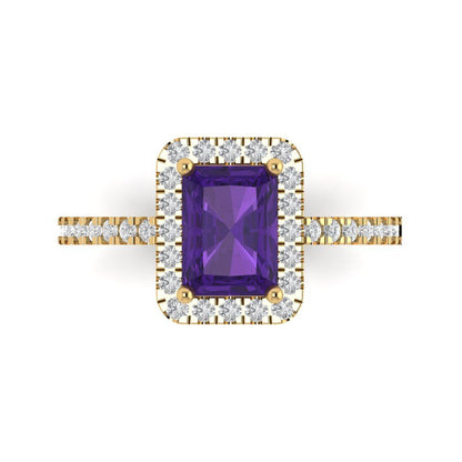 1.86 cttw Natural Amethyst Hidden Halo Engagement Ring - Solid Gold (Emerald Cut,7.5x5.5mm)