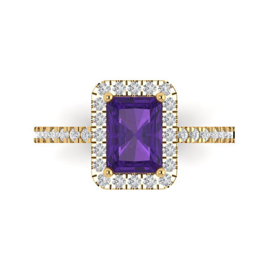 1.86 cttw Natural Amethyst Hidden Halo Engagement Ring - Solid Yellow Gold (VVS1, Emerald Cut,7.5x5.5mm)