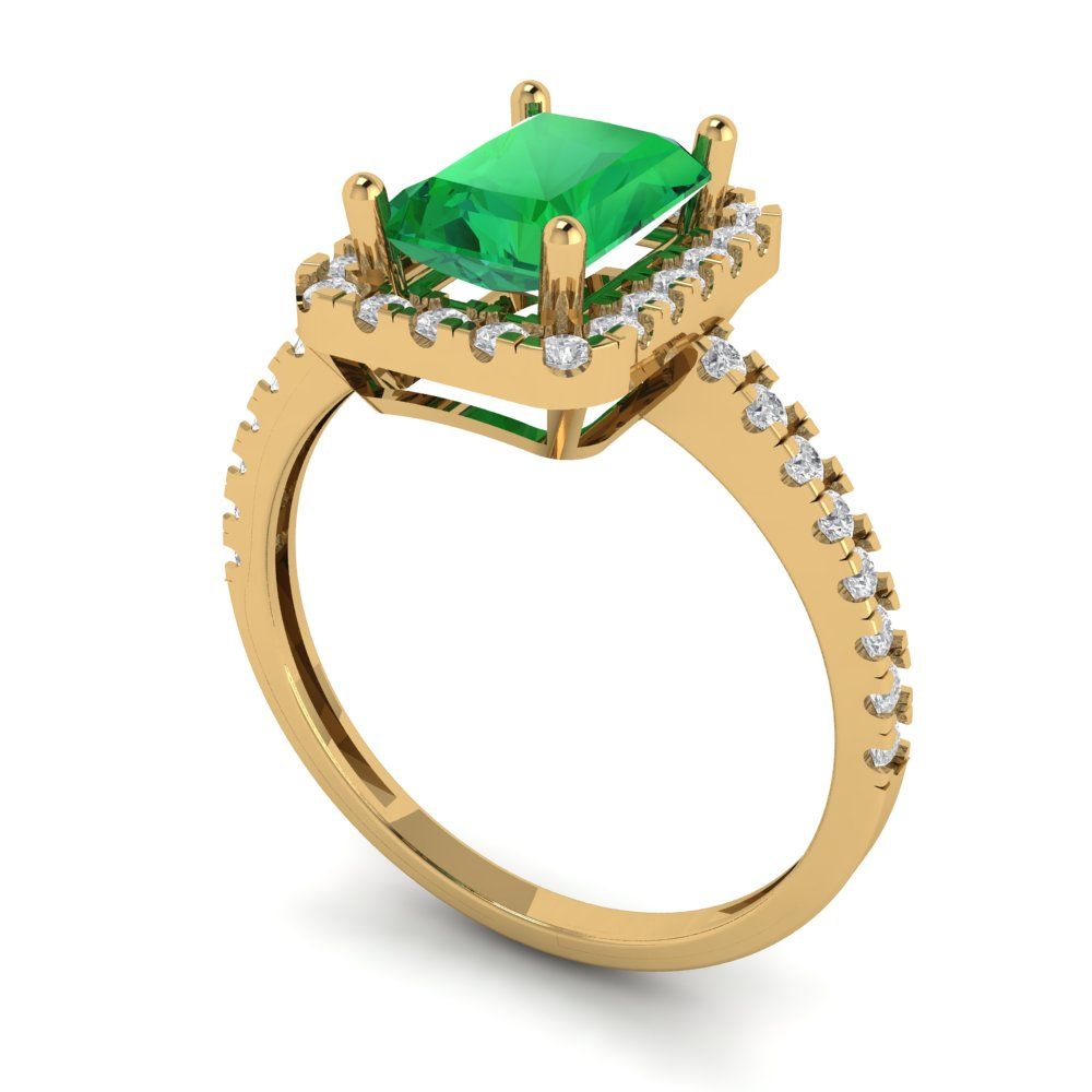 1.86 cttw Simulated Emerald Hidden Halo Engagement Ring - Solid Gold (Emerald Cut,7.5x5.5mm)