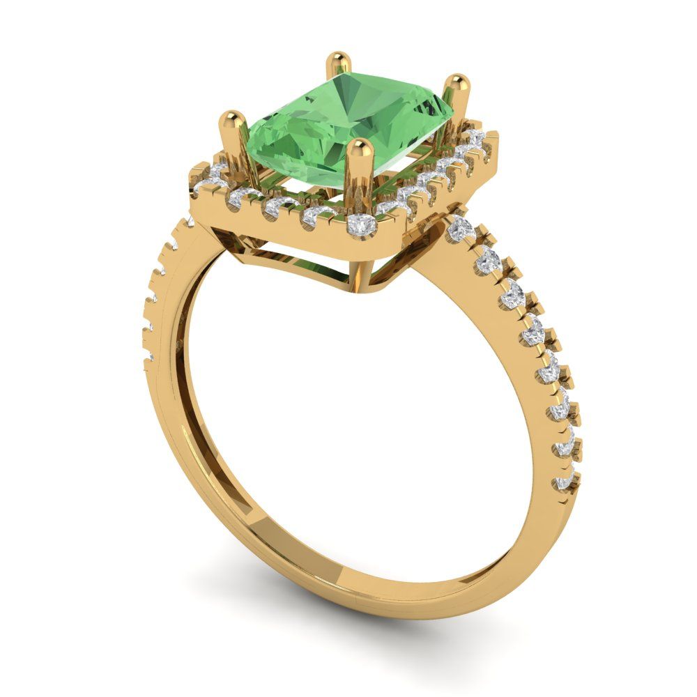 1.86 cttw Zirconia Simulated Green Diamond Hidden Halo Engagement Ring - Solid Gold (VVS1, Emerald Cut,7.5x5.5mm)