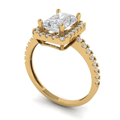 1.86 cttw Certified Moissanite Hidden Halo Engagement Ring - Solid Gold (VVS1, D-F,Emerald Cut,7.5x5.5mm)