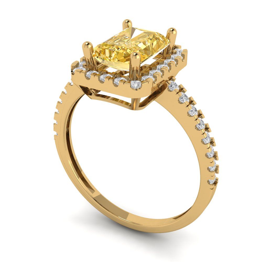 1.86 cttw Yellow Moissanite Hidden Halo Engagement Ring - Solid Gold (Emerald Cut,7.5x5.5mm)
