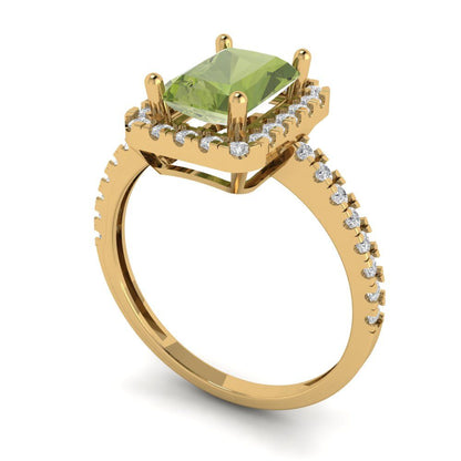 1.86 cttw Natural Peridot Hidden Halo Engagement Ring - Solid Gold (Emerald Cut,7.5x5.5mm)