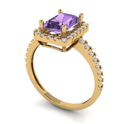 1.86 cttw Simulated Alexandrite Hidden Halo Engagement Ring - Solid Gold (Emerald Cut,7.5x5.5mm)