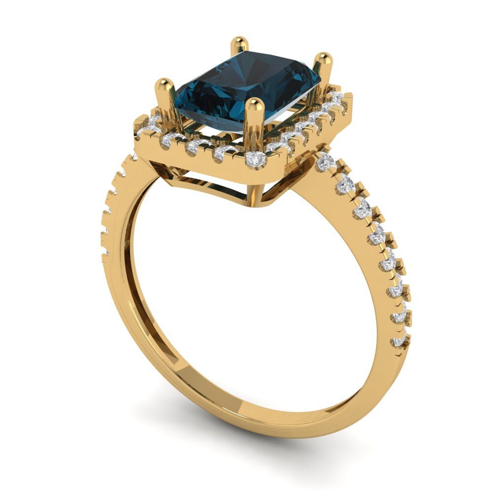 1.86 cttw Natural London Blue Topaz Hidden Halo Engagement Ring - Solid Gold (Emerald Cut,7.5x5.5mm)