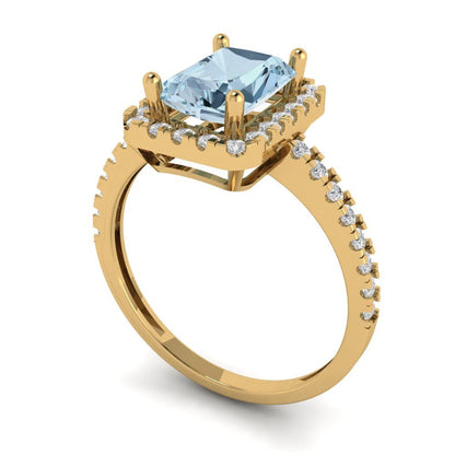 1.86 cttw Natural Swiss Blue Topaz Hidden Halo Engagement Ring - Solid Gold (Emerald Cut,7.5x5.5mm)