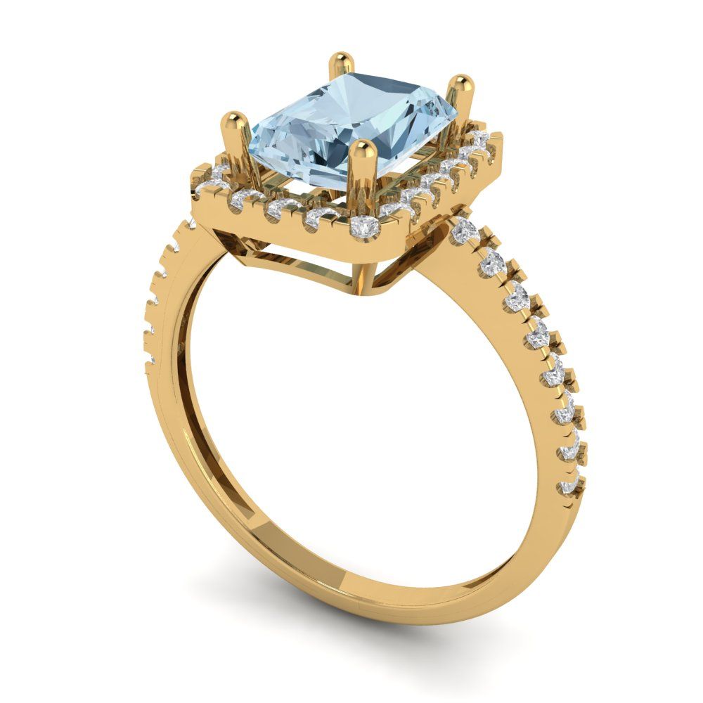 1.86 cttw Natural Sky Blue Topaz Hidden Halo Engagement Ring - Solid Gold (Emerald Cut,7.5x5.5mm)
