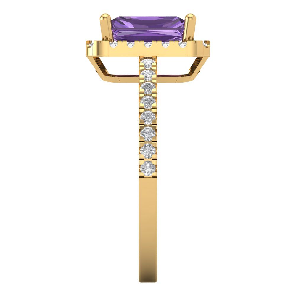 1.86 cttw Simulated Alexandrite Hidden Halo Engagement Ring - Solid Gold (Emerald Cut,7.5x5.5mm)