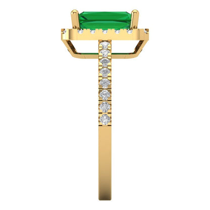 1.86 cttw Simulated Emerald Hidden Halo Engagement Ring - Solid Gold (Emerald Cut,7.5x5.5mm)