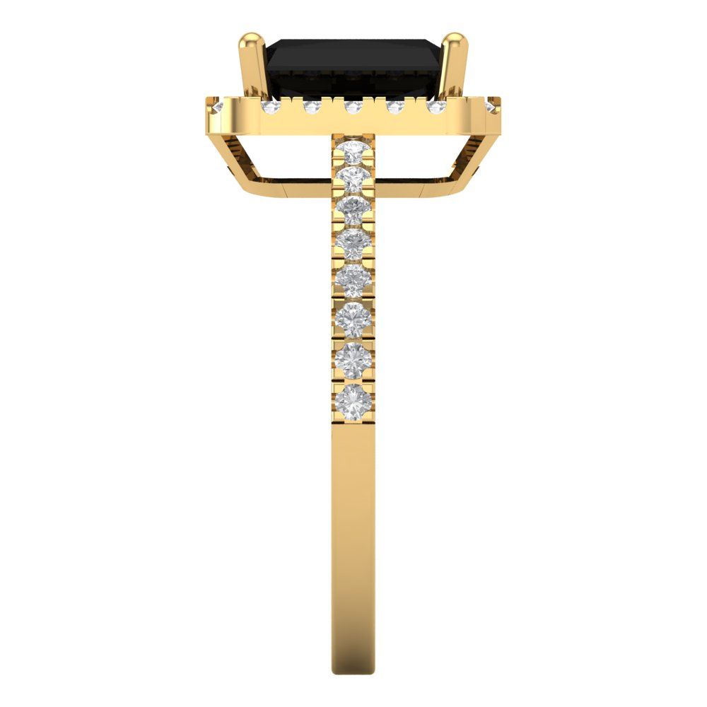 1.86 cttw Natural Onyx Hidden Halo Engagement Ring - Solid Gold (Emerald Cut,7.5x5.5mm)