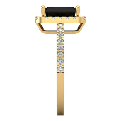 1.86 cttw Natural Onyx Hidden Halo Engagement Ring - Solid Gold (Emerald Cut,7.5x5.5mm)