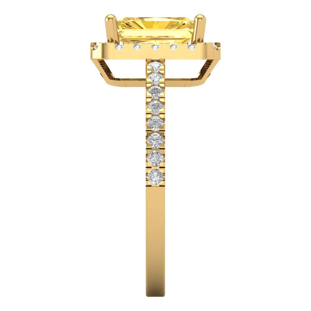 1.86 cttw Natural Citrine Hidden Halo Engagement Ring - Solid Gold (Emerald Cut,7.5x5.5mm)