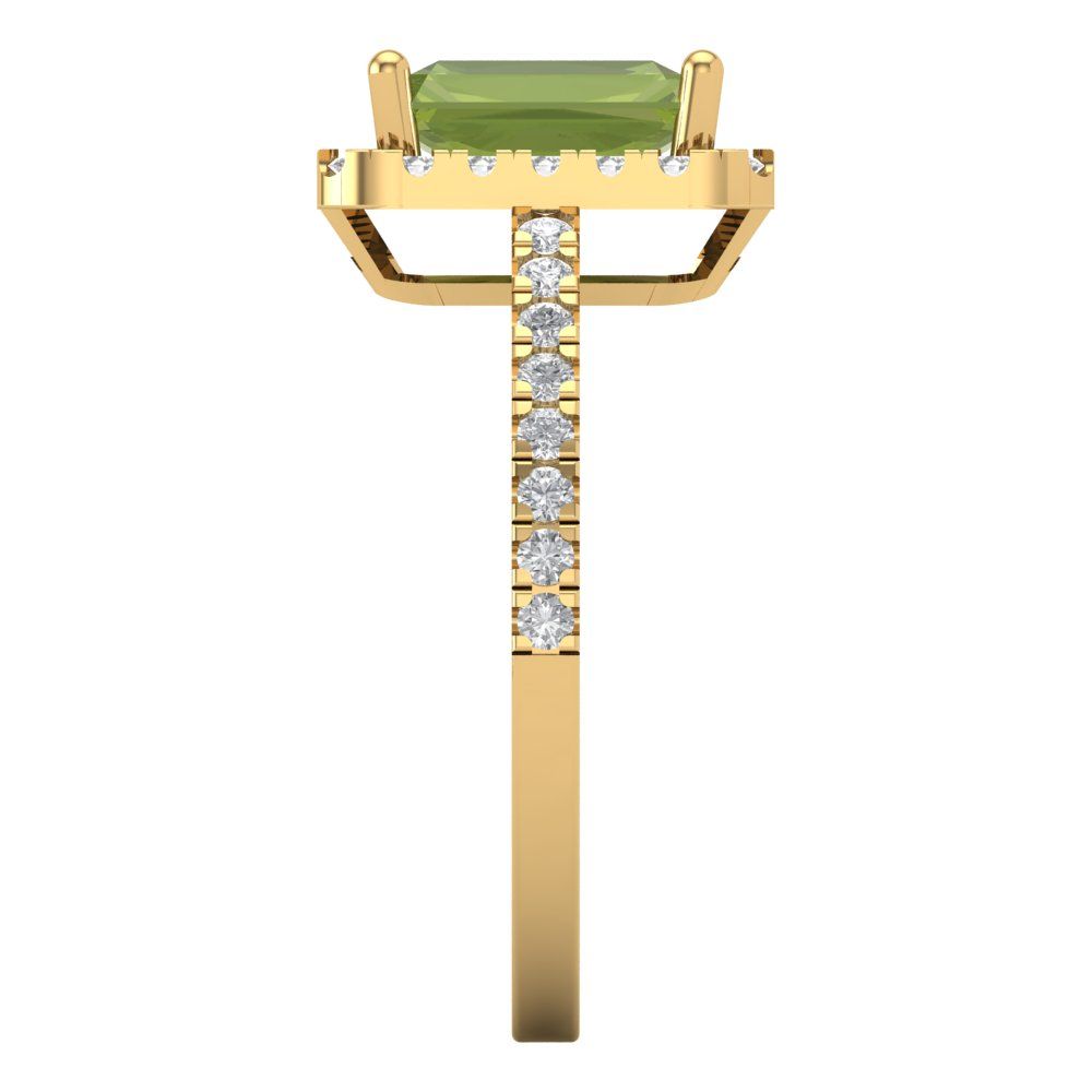 1.86 cttw Natural Peridot Hidden Halo Engagement Ring - Solid Gold (Emerald Cut,7.5x5.5mm)