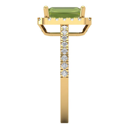 1.86 cttw Natural Peridot Hidden Halo Engagement Ring - Solid Gold (Emerald Cut,7.5x5.5mm)