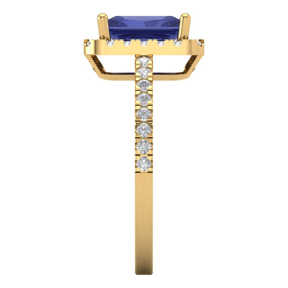 1.86 cttw Simulated Tanzanite Hidden Halo Engagement Ring - Solid Gold (Emerald Cut,7.5x5.5mm)