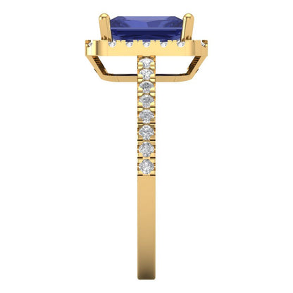 1.86 cttw Simulated Tanzanite Hidden Halo Engagement Ring - Solid Gold (Emerald Cut,7.5x5.5mm)